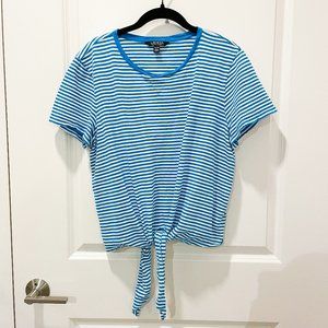 Lauren Ralph Lauren Blue and White Striped Tie Front Tee